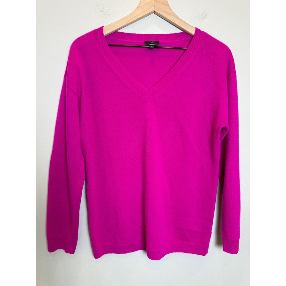 Talbots 100% Cashmere Fuchsia Pink V Neck Sweater Soft Large Petite Classic
